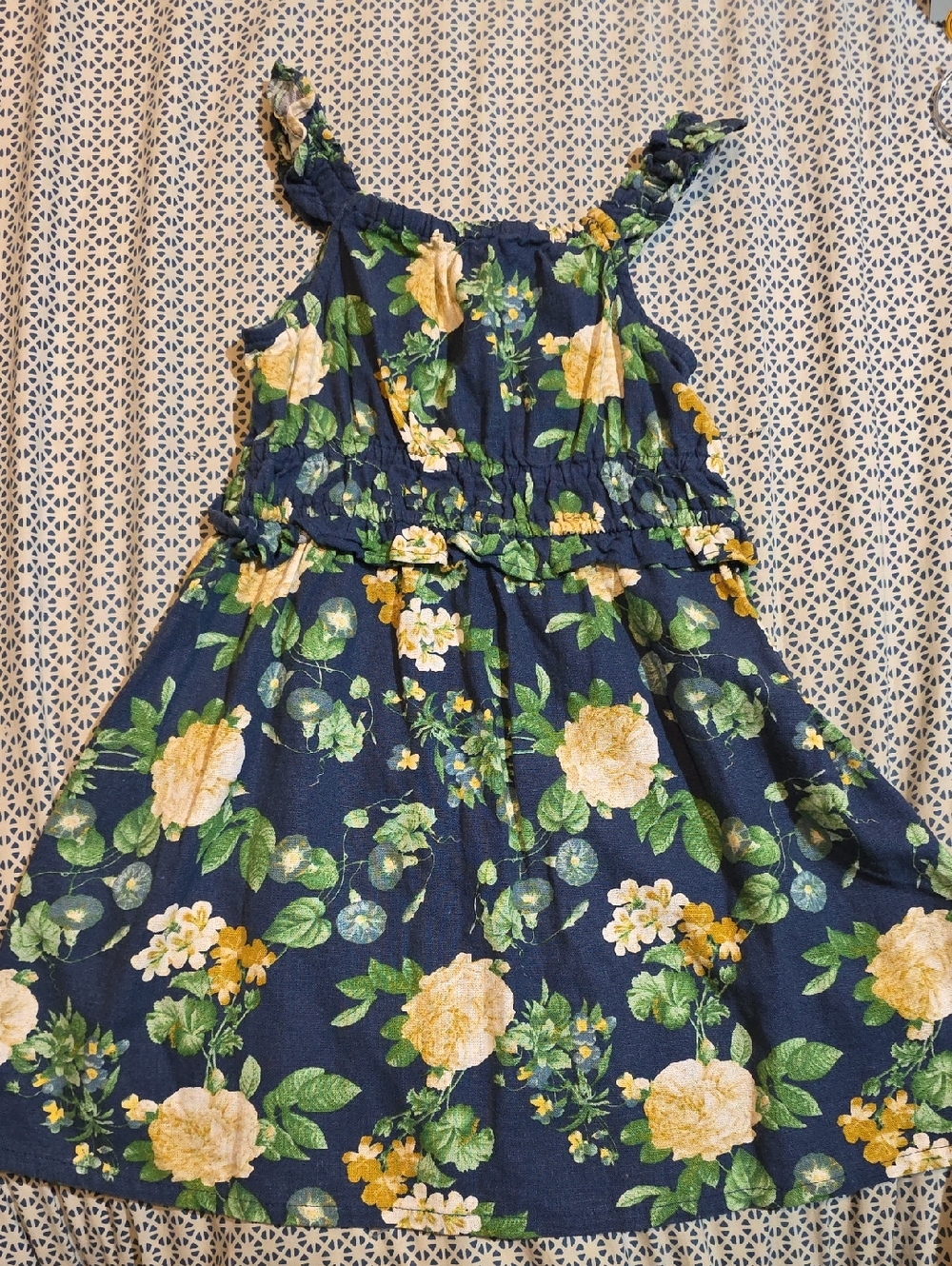 Old Navy Navy Floral Dress with Yellow Roses